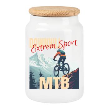 Downhill - Extrem Sport - Keksdose mit Holzdeckel - Weiß - Vorne