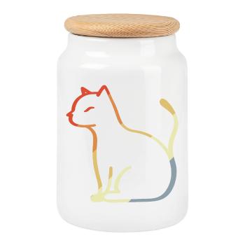 Cat Vintage - Cookie Jar with Wooden Lid - white - Front