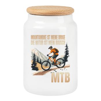 Mountainbike ist meine Droge Die Natur mein Rausch - Keksdose mit Holzdeckel - Weiß - Vorne