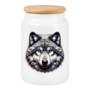 Loup - Boîte à biscuits avec couvercle en bois - blanc - Devant