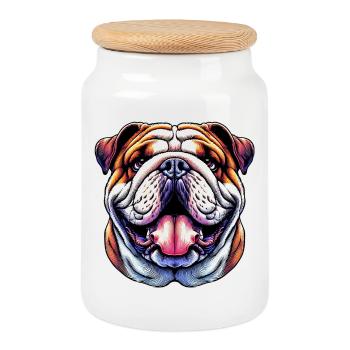English Bulldog Dog - Cookie Jar with Wooden Lid - white - Front