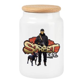 Gangster Street Life - Cookie Jar with Wooden Lid - white - Front