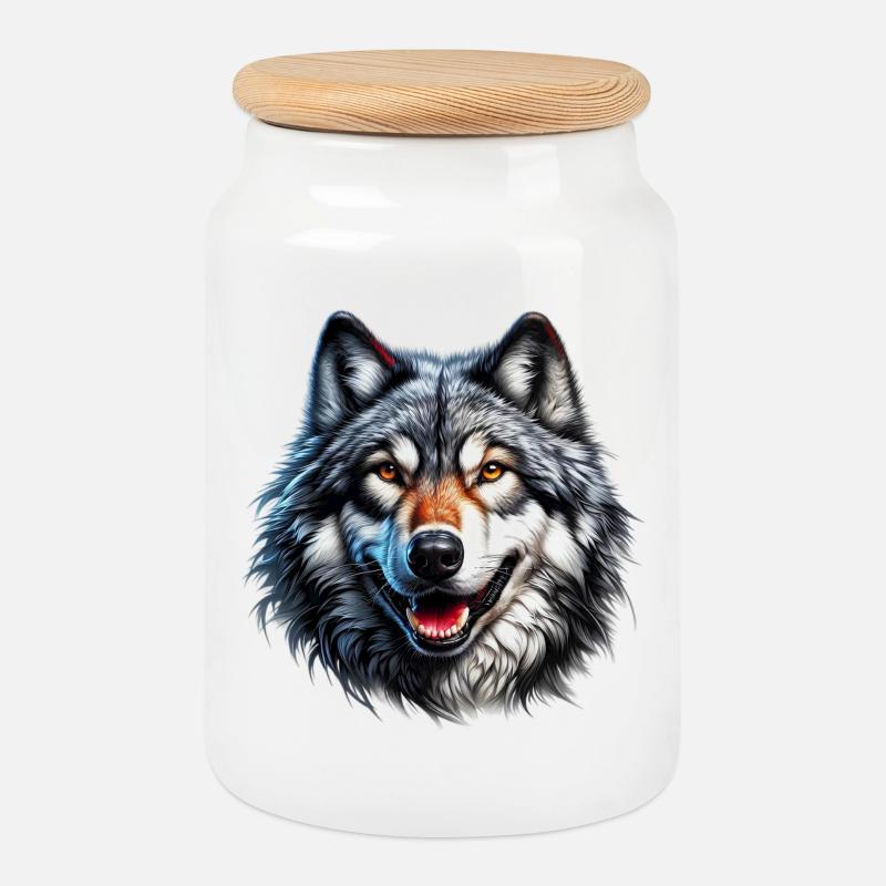 Wolf - Keksdose mit Holzdeckel - Weiß