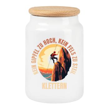 Kein Gipfel zu hoch, kein Fels zu steil - Keksdose mit Holzdeckel - Weiß - Vorne