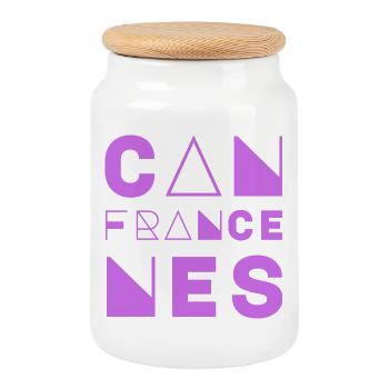 CANNES, FRANKREICH - Keksdose mit Holzdeckel - Weiß - Vorne