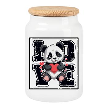 Amour du panda - Boîte à biscuits avec couvercle en bois - blanc - Devant