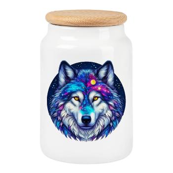 Loup - Boîte à biscuits avec couvercle en bois - blanc - Devant