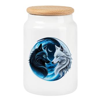 Deux têtes de loup majestueuses - Boîte à biscuits avec couvercle en bois - blanc - Devant