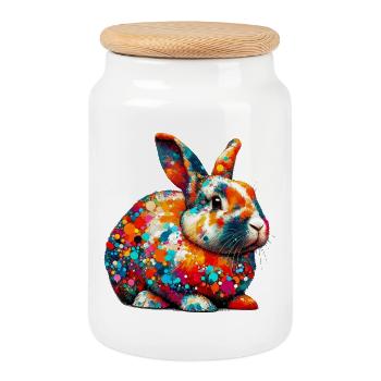 Rabbit - Cookie Jar with Wooden Lid - white - Front