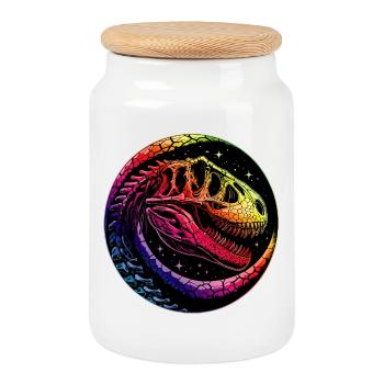 Squelette de dinosaure coloré pour les fans de dinosaures - Boîte à biscuits avec couvercle en bois - blanc - Devant