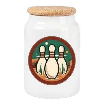 Vintage Bowling - Keksdose mit Holzdeckel - Weiß - Vorne