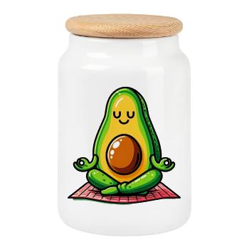 Avocado in Meditation - Cookie Jar with Wooden Lid - white - Front