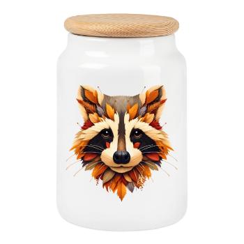 Raton laveur, conçu à partir de différentes feuilles - Boîte à biscuits avec couvercle en bois - blanc - Devant