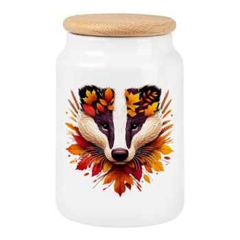 Un blaireau, conçu à partir de différentes feuilles - Boîte à biscuits avec couvercle en bois - blanc - Devant