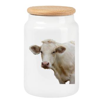 funny cow cow head gift farmer - Cookie Jar with Wooden Lid - white - Front