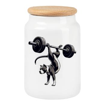 Pitbull Dog Training Haltère Équilibre sur les mains - Boîte à biscuits avec couvercle en bois - blanc - Devant