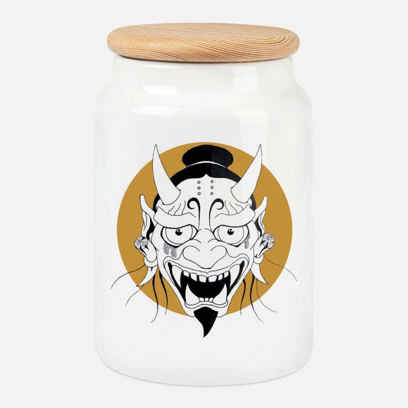 Oni Maske  - Keksdose mit Holzdeckel - Weiß