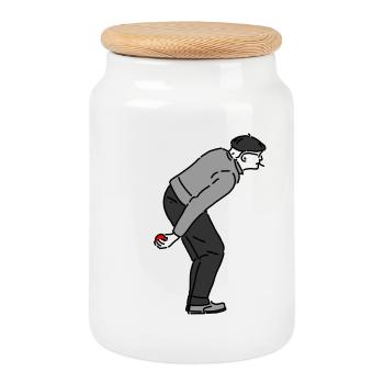 Joueur de pétanque droitier - Boîte à biscuits avec couvercle en bois - blanc - Devant
