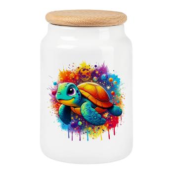Turtle - Cookie Jar with Wooden Lid - white - Front