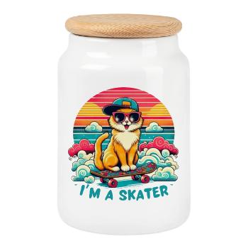 Je suis un patineur - Boîte à biscuits avec couvercle en bois - blanc - Devant