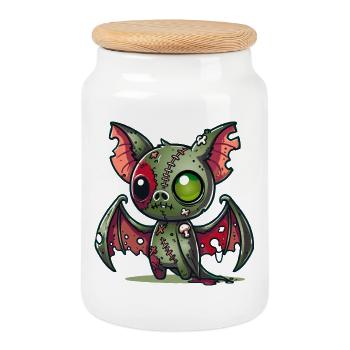 Creepy Zombie Bat for Halloween Fun - Cookie Jar with Wooden Lid - white - Front