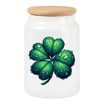 Four-leaf clover - Cookie Jar with Wooden Lid - white - Front