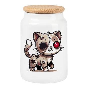 creepy zombie kawaii cat for Halloween fun - Cookie Jar with Wooden Lid - white - Front