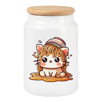 Ramen Cat-Geschmack! Die Ramen-Katze - Keksdose mit Holzdeckel - Weiß - Vorne
