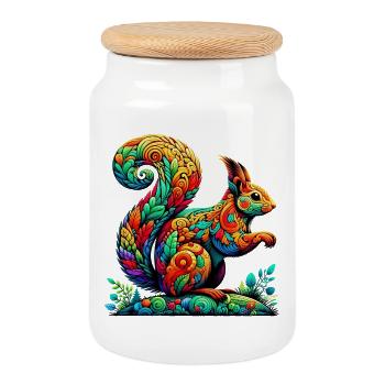 Squirrel - Cookie Jar with Wooden Lid - white - Front