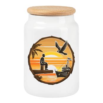 Caribbean Landscape - Cookie Jar with Wooden Lid - white - Front