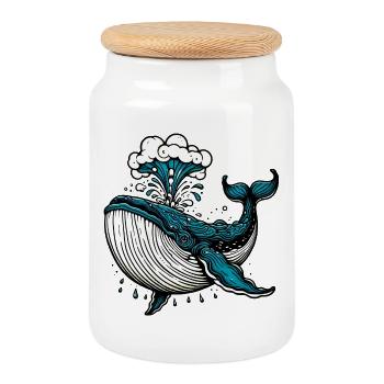 Whale - Cookie Jar with Wooden Lid - white - Front