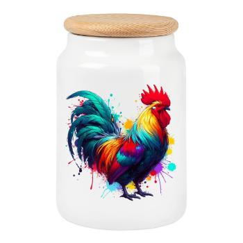 Poule coq - Boîte à biscuits avec couvercle en bois - blanc - Devant