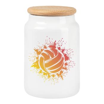 Ballon de volley-ball Explosion Icône du logo du joueur de volley-ball - Boîte à biscuits avec couvercle en bois - blanc - Devant