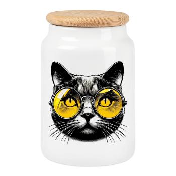 Kater mit Brille - Keksdose mit Holzdeckel - Weiß - Vorne