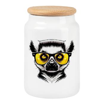 Lemur mit Sonnenbrille - Keksdose mit Holzdeckel - Weiß - Vorne