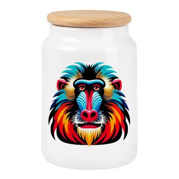 Mandrill-Affe - Keksdose mit Holzdeckel - Weiß - Vorne