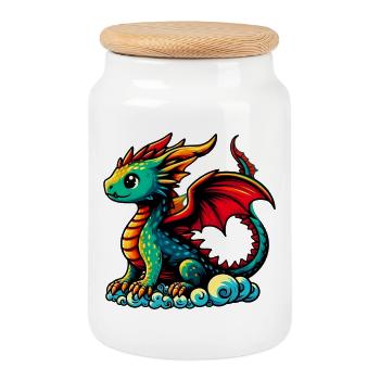 Drache - Keksdose mit Holzdeckel - Weiß - Vorne