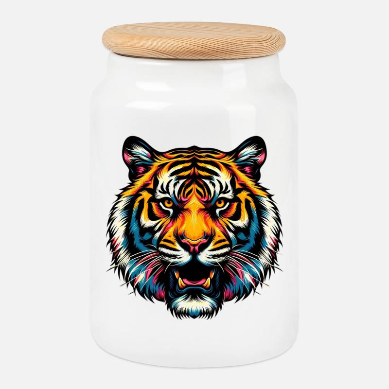 Tiger - Keksdose mit Holzdeckel - Weiß