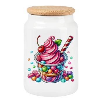 Plaisir des sens : Mug Candy Milkshake - Boîte à biscuits avec couvercle en bois - blanc - Devant