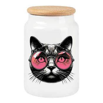 Kater mit Brille - Keksdose mit Holzdeckel - Weiß - Vorne