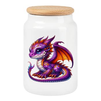 Drache - Keksdose mit Holzdeckel - Weiß - Vorne