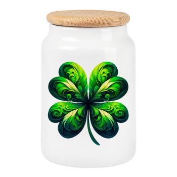 Four-leaf clover - Cookie Jar with Wooden Lid - white - Front