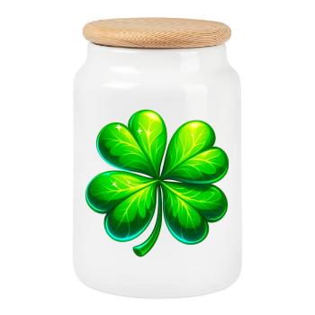 Four-leaf clover - Cookie Jar with Wooden Lid - white - Front