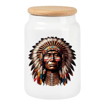 Amerikanischer Indianer Amerikaner - Keksdose mit Holzdeckel - Weiß - Vorne