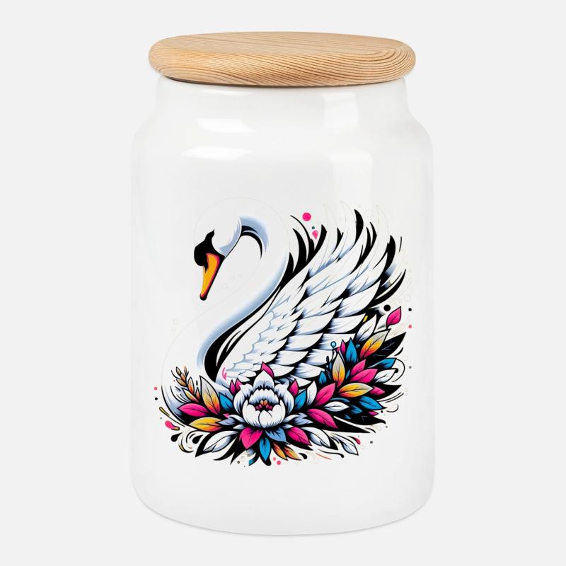 Schwan - Keksdose mit Holzdeckel - Weiß