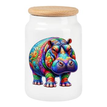 Hippopotame - Boîte à biscuits avec couvercle en bois - blanc - Devant