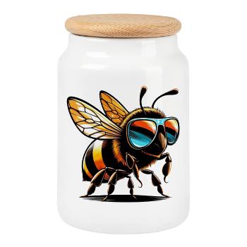 Bee - Cookie Jar with Wooden Lid - white - Front