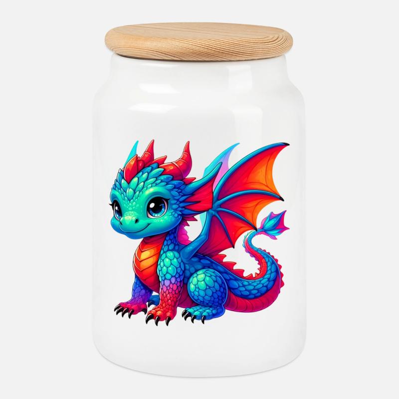 Drache - Keksdose mit Holzdeckel - Weiß
