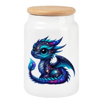 Drache - Keksdose mit Holzdeckel - Weiß - Vorne