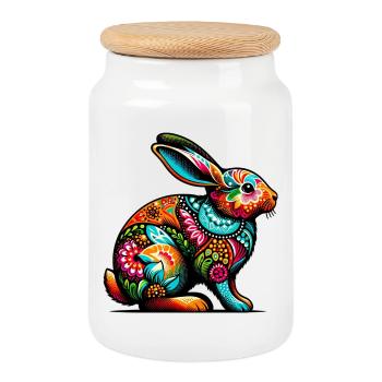 Rabbit - Cookie Jar with Wooden Lid - white - Front